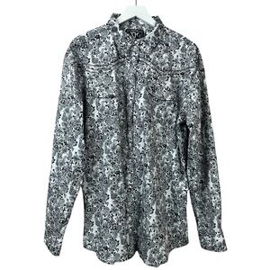 Cowgirl Hardware Black White Floral Bling Long Sleeve Snap Up Shirt Women Sz XXL
